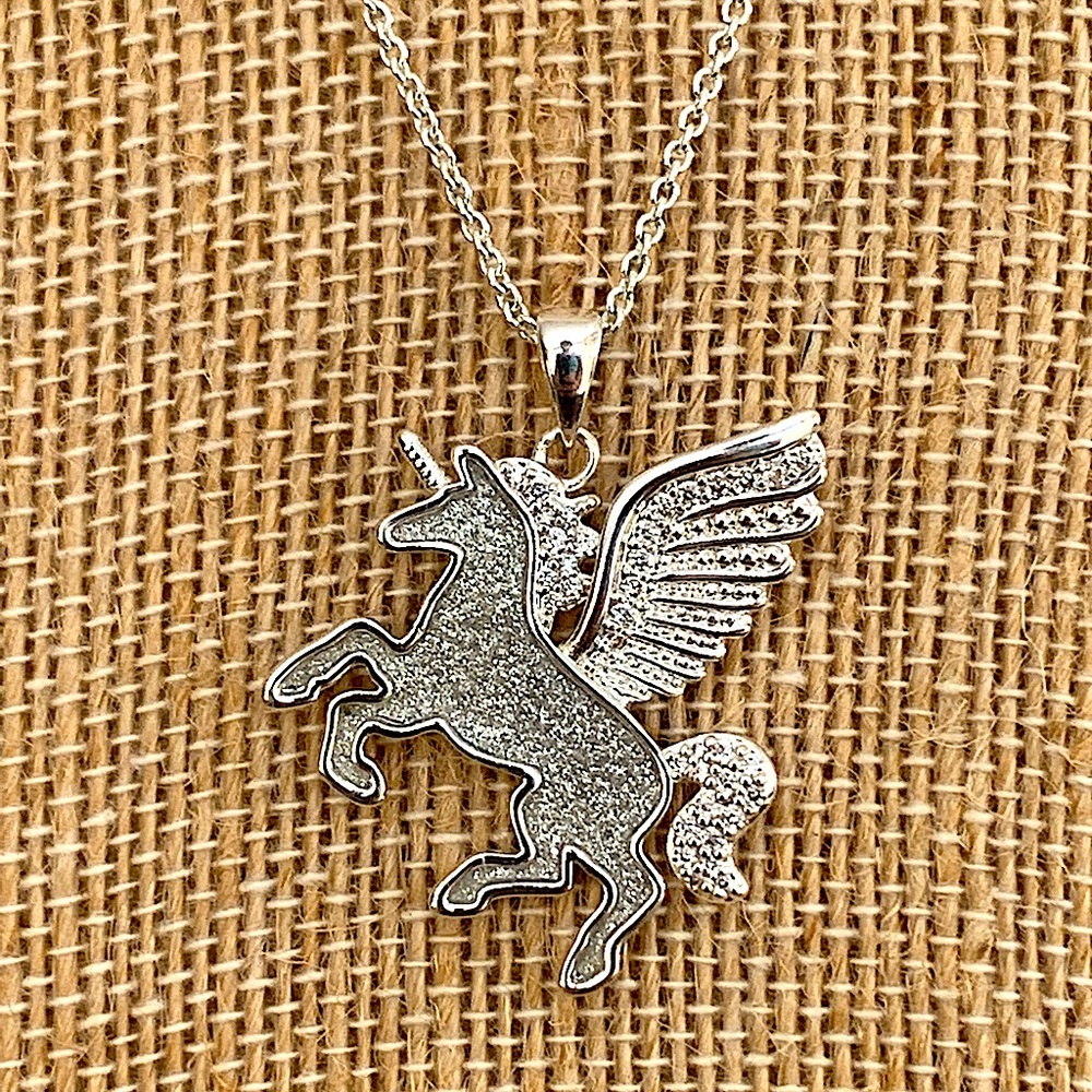 Silver Flying Unicorn CZ JCM Necklace NWOT